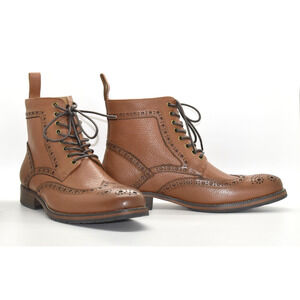 B4 NEW MARC NOLAN Belmont Tan Leather Wingtip Brogue Lace Up Boot Shoes Size 9